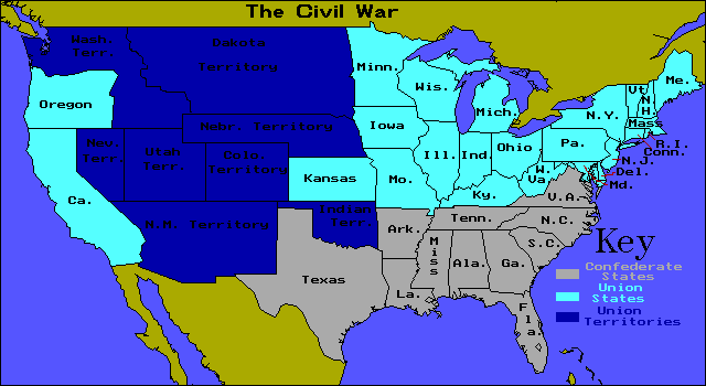Map of the Union and Confederate States
