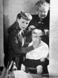 Pamela Powell getting her hair cut