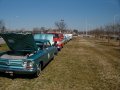 A line of Corvairs at the Farmer's Market Show