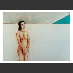 Figure With Aqua 23 x 29, Pastel on paper1998
