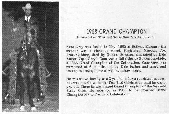1968 MFTHBA World Grand Champion, Zane Grey