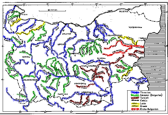 Fig. 3 Distribution of the names of large rivers in Bulgaria