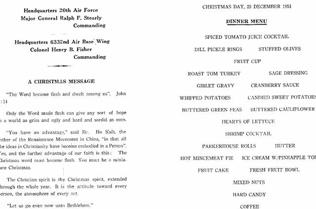 Christmas menu, 1951