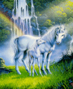 unicorns at waterfall